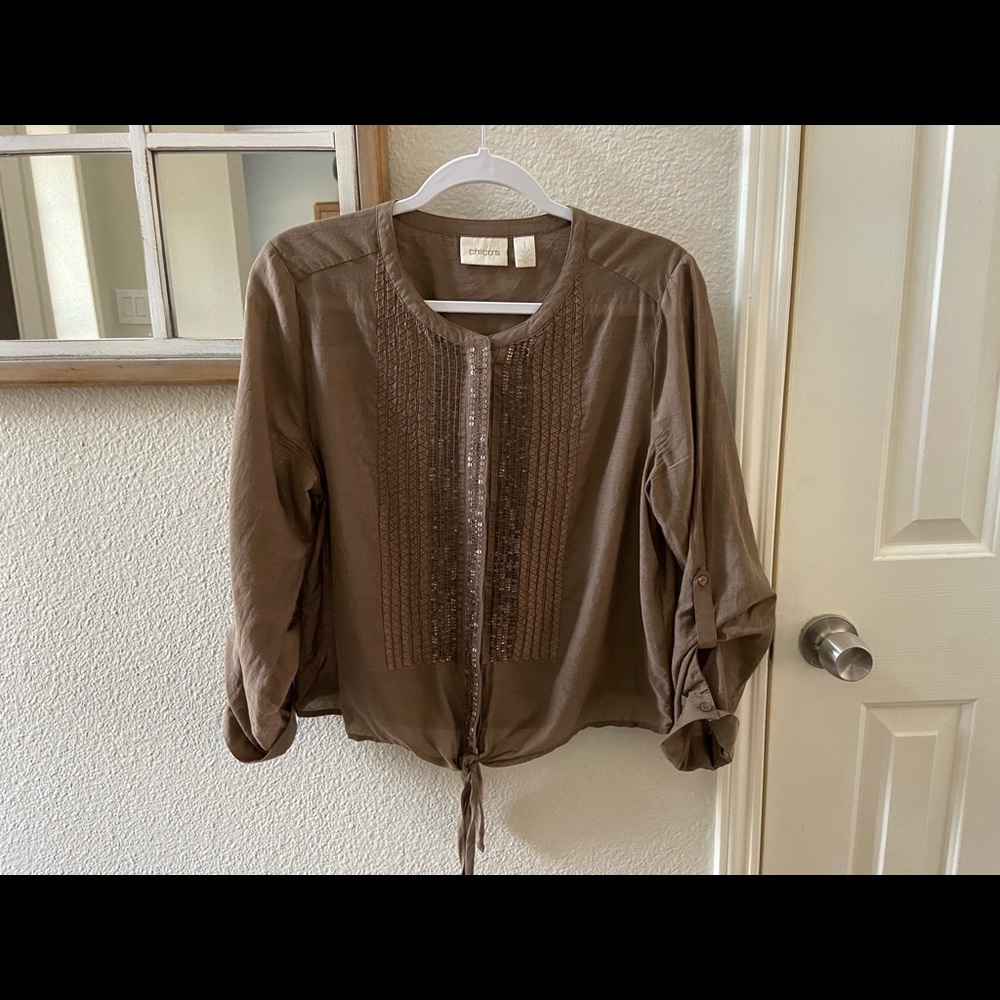 Chico’s Tie Front Top with Sequins Size 1 - Picture 5 of 6